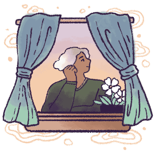 A woman by a window, breathing fresh air
