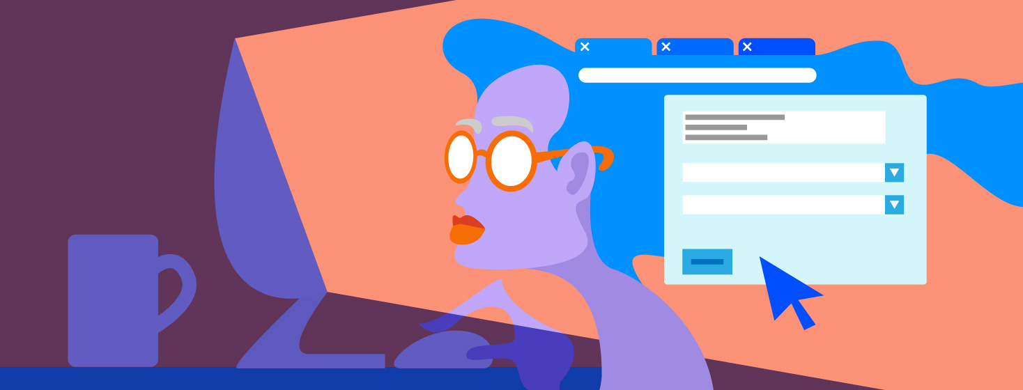 A woman looking at a computer screen saving webpages in her brain