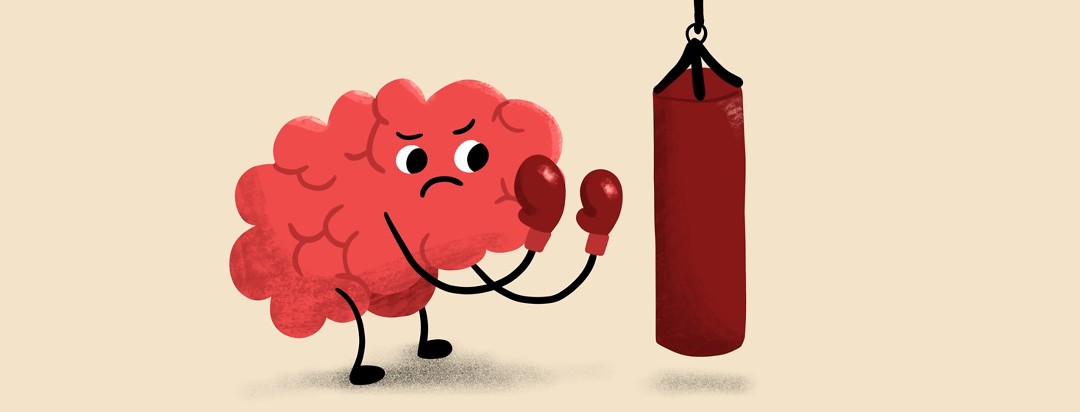 A brain gets ready to get in shape with a punching bag