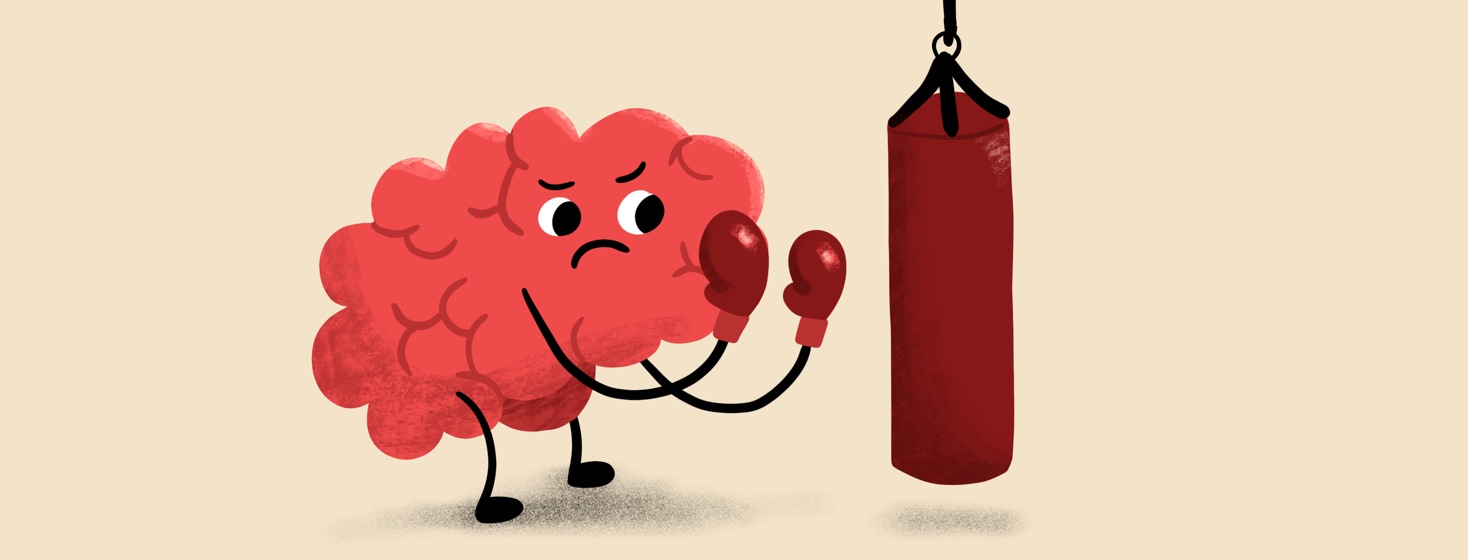 A brain gets ready to get in shape with a punching bag