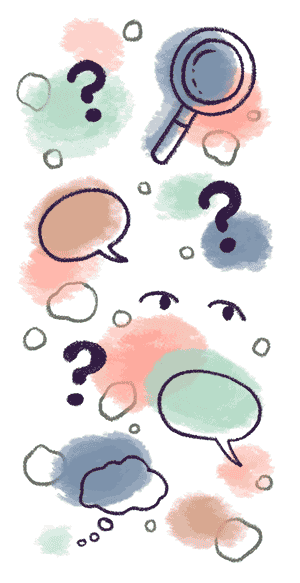 Thought bubbles, magnifying glass, questiom marks and more!
